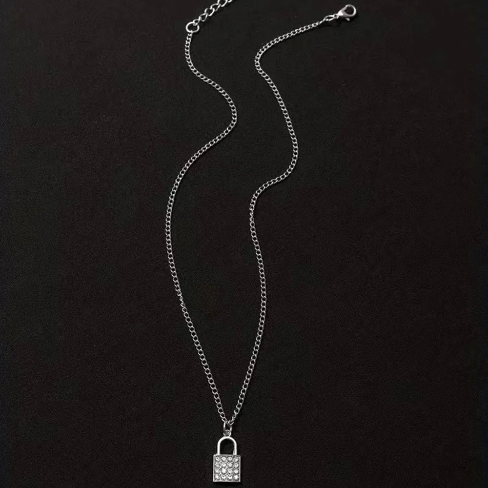 Rhinestone Lock Pendant Necklace - Picture 2 of 3